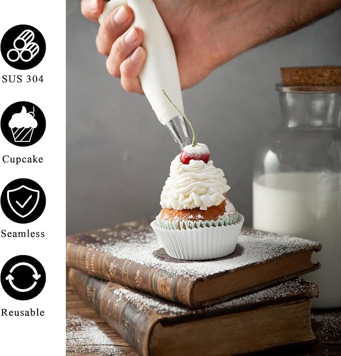 Oruola 50Pcs Cake Tips for Decorating, 48 Different Patterns Stainless Steel Cake Decorating Tips and 2 Reusable Plastic Coupler for Cake & Cupcake Cookies Decorating, Cake Piping Tips Set