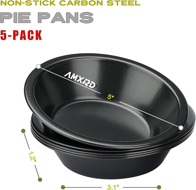 5 inch Mini Pie Pans, 5-Piece Small Round Cake Pan, Reusable Nonstick Carbon Steel Pie Tins for Oven and Instant Pot Baking