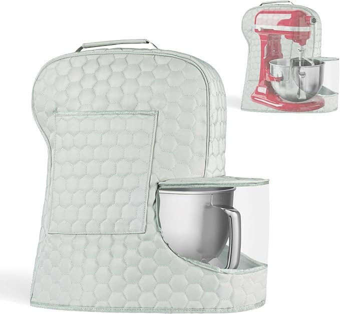 Stand Mixer Dust Cover Compatible with KitchenAid Mixer - Storage Bag for 6/7/8 Quart Bowl Lift with Pockets for Accessories and Attachments(Silver,Fits for 6-8 Quart）