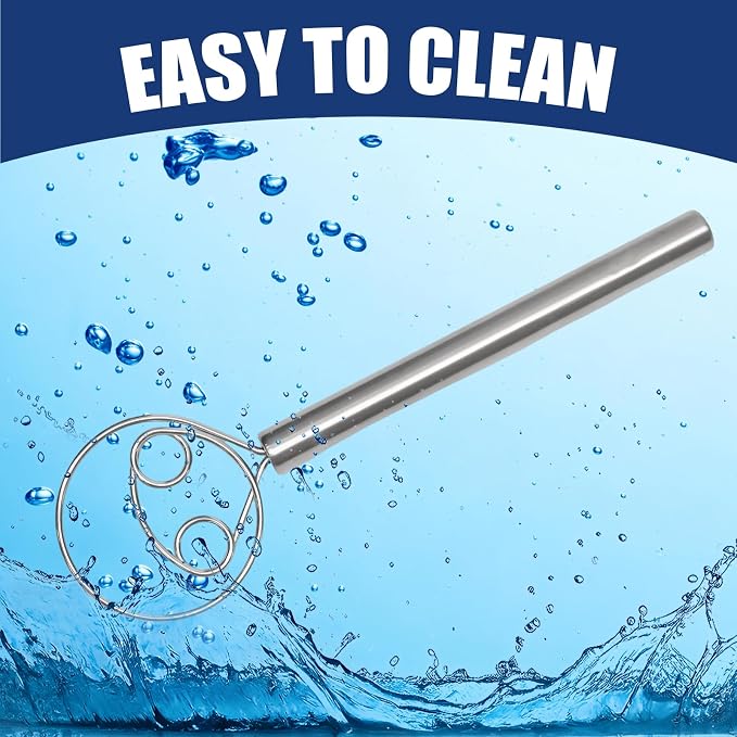 2 Pcs Danish Dough Whisk, 304 Stainless Steel Hook Dutch Hand Whisk for Sourdough Bread Wooden Handle Dough Mixer, Baking Supplies for Cake Pizza Kitchen Tools