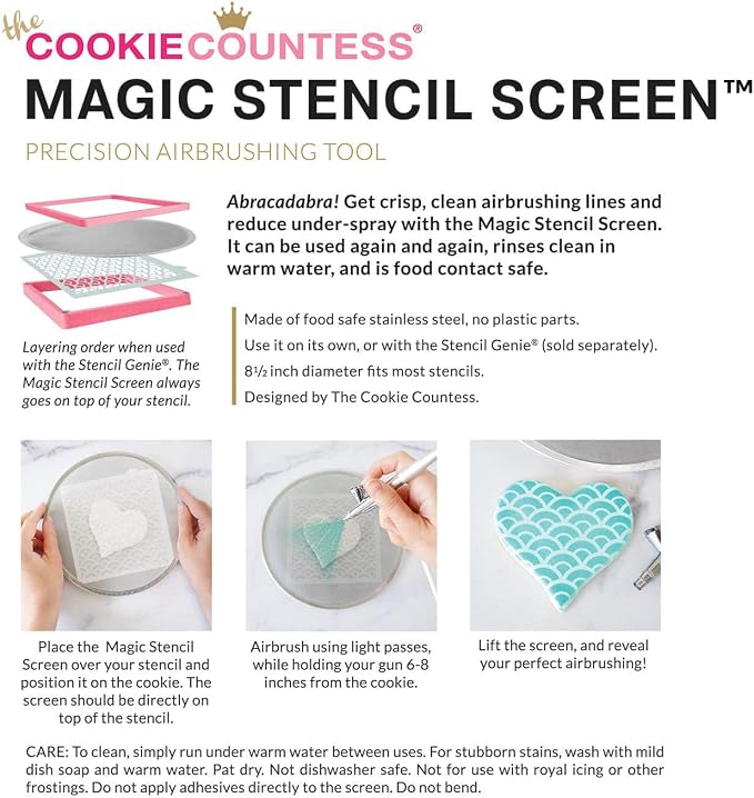 The Original Cookie Countess Magic Stencil Screen Airbrushing Tool Food-Safe Stainless Steel Airbrush Screen™ (1)