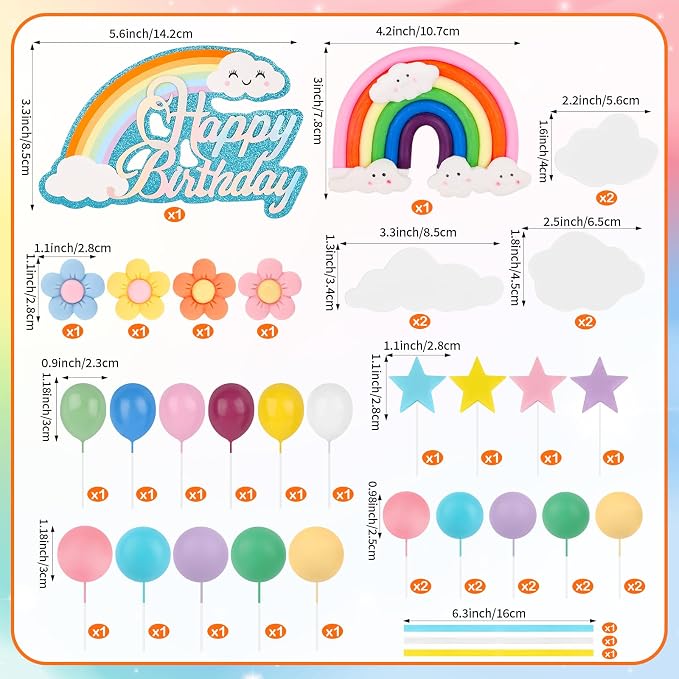 Hooqict 37PCS Rainbow Cake Topper with Daisy Flower Pastel Balls Boho Rainbow Cake Decorations for Wedding Girls Boys Groovy Hippie Birthday Party Decorations Supplies
