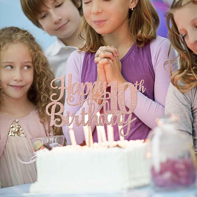 1 PCS Happy 10th Birthday Cake Topper Glitter Cheers to 10 Years Birthday Cake Pick 10 Fabulous Double Digits Cake Decoration for Happy 10th Birthday Theme Party Decorations Supplies Rose Gold