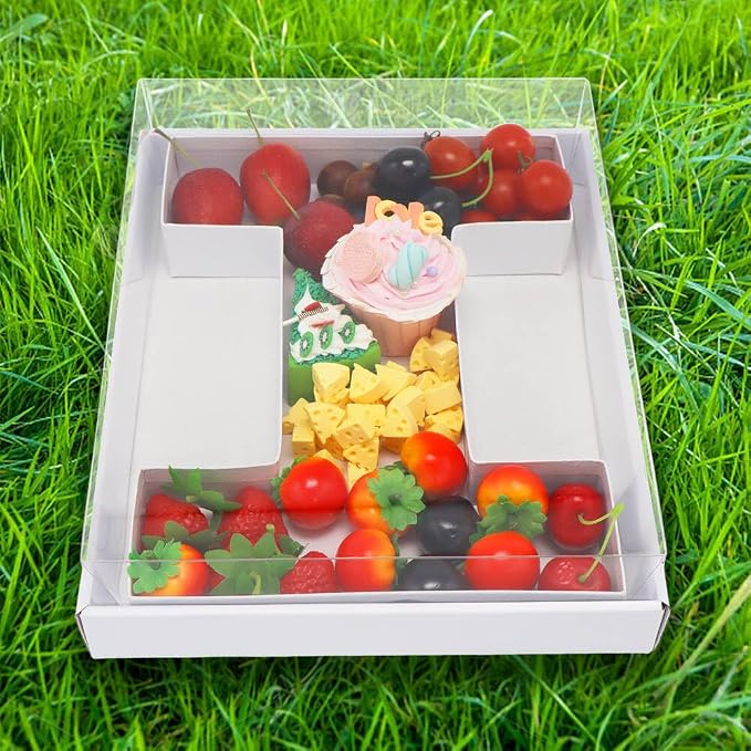 WENPACK 12.5" Cardboard Letter Shaped Mache Charcuterie Tray Strawberries Fillable Grazing Box with Clear Lid (White, I)