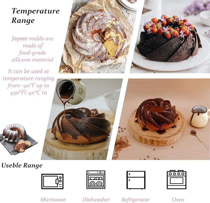 Joyeee 9.6'' Spiral/Burgundy Wine Cake Mold Pan, Silicone Baking Mold for Birthday Cake, Muffin, Bread, Pie, Flan, Tart, Mousse, Cheesecake - Non-Stick Baking Trays - Great For Parties, Holidays
