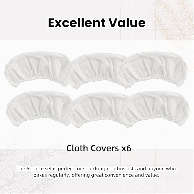 6 Pack Elastic Bread Proofing Basket Covers - Premium Linen & Cotton Liners for 15 inch Baguettes Sourdough Banneton, Non-Stick, Breathable Fermentation Cloth for Sourdough & Artisan Baking