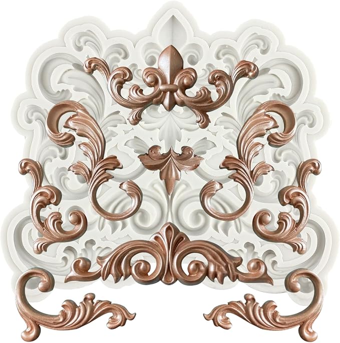 Baroque Fondant Mold Curlicues Scroll Lace Silicone Molds Filigree Mold 3D Sculpted For Sugar Cake Decorating Cupcake Topper Candy Chocolate Gum Paste Polymer Clay