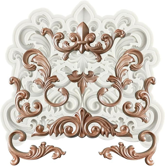 Baroque Fondant Mold Curlicues Scroll Lace Silicone Molds Filigree Mold 3D Sculpted For Sugar Cake Decorating Cupcake Topper Candy Chocolate Gum Paste Polymer Clay