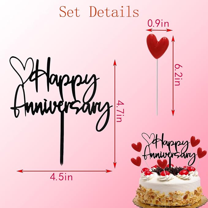 Happy Anniversary Cake Topper Happy Anniversary Cake Decorations for Party Decorations (black heart)