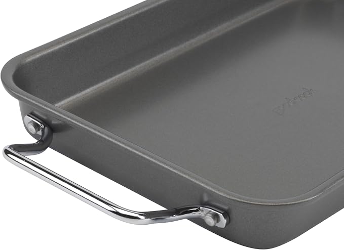 GoodCook Everyday Broiler Baking Pan with Built-in Handles Nonstick Warp-Resistant Heavy-Gauge Steel Construction Even-Heating Oblong Pan with Drip Rack, 7x11-Inch, Gray