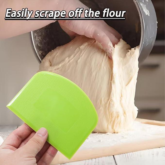 3 Pcs Flexible Dough Scraper, Plastic Bowl Scraper Sharp Edge & Angles Cake Scraper, Non-Slip Bakeware Tools for Baking/Home Bakers (2 Green 1 Yellow)