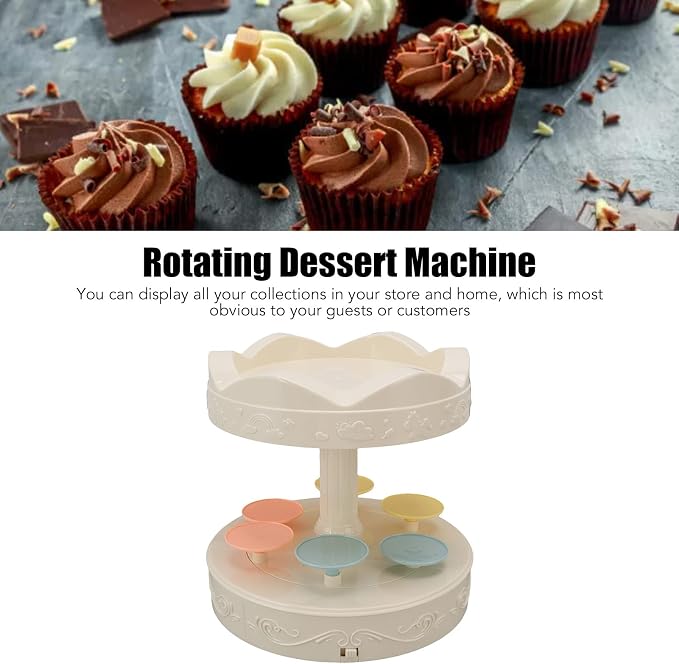 Automatic Rotating Dessert Display Stand, 6 Trays Double Layer Rotating Dessert Machine Cupcake Display Table Swing Tray with Music for Wedding Birthday Party Supplies