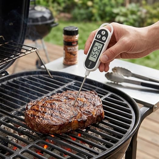 Digital Meat Thermometer for Cooking & BBQ, Instant Read Food Thermometer with Stainless Steel Probe, LCD Display Kitchen Thermometer for Grill, Smoker, Oven, Beef, Chicken & Turkey