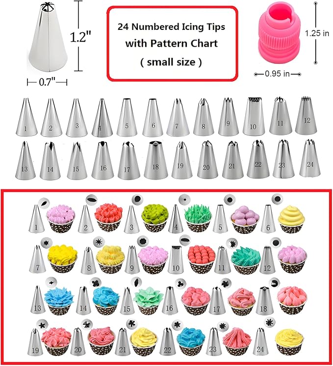 Cake Decorating Kit, 190 Pcs Baking Supplies (Pink) | Cake Turntable, Leveler, 24 Numbered Icing Tips, 2 Spatulas, 3 Scrapers, 50 Cupcake Liners, 100 Pastry Bags & More