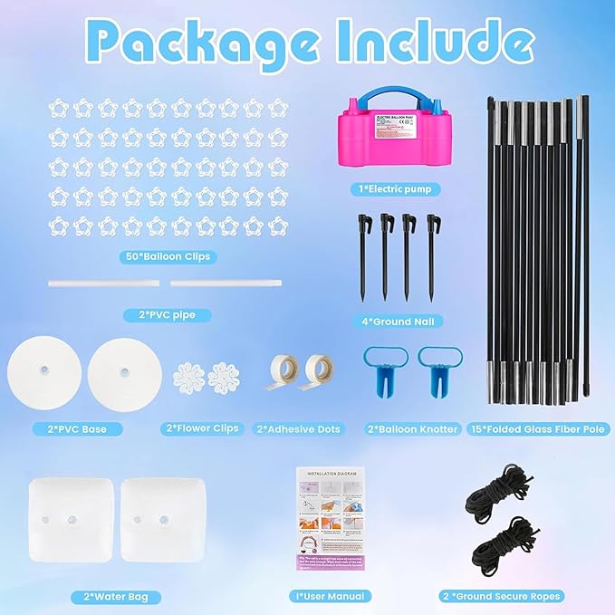 Balloon Arch Kit with Balloon Pump Electric, 110V 600W Automatic Dual Nozzle Portable Inflator with Balloon Arch Stand for Birthday Gender Reveal Baby Shower Balloons Party Decorations