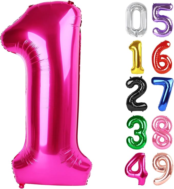 Hot Pink Number 1 Balloon 40 Inch, 1st Birthday Balloon for Baby Boy Girl Toddler First Birthday Decorations, Shiny Hot Pink Party Supplies