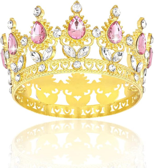 Crown Cake Topper Happy Birthday Cake Toppers Wedding Cake Toppers Mini Crowns for Flower Bouquets Party Decorations (Gold Pink)