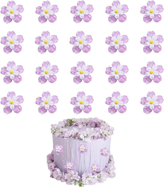 20 PCS Flower Cupcake Toppers Purple Flowers Cake DecorationsPicks Flower for Bridal Engagement Baby Shower Birthday PartyDecorations Supplies