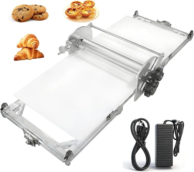 22.7" Commercial Electric Dough Sheeter Machine with Adjustable Thickness, Foldable Design, for Croissant Dough, Pizza Dough & Bakery Use – Suitable for Home Bakers and Professional Bakeries