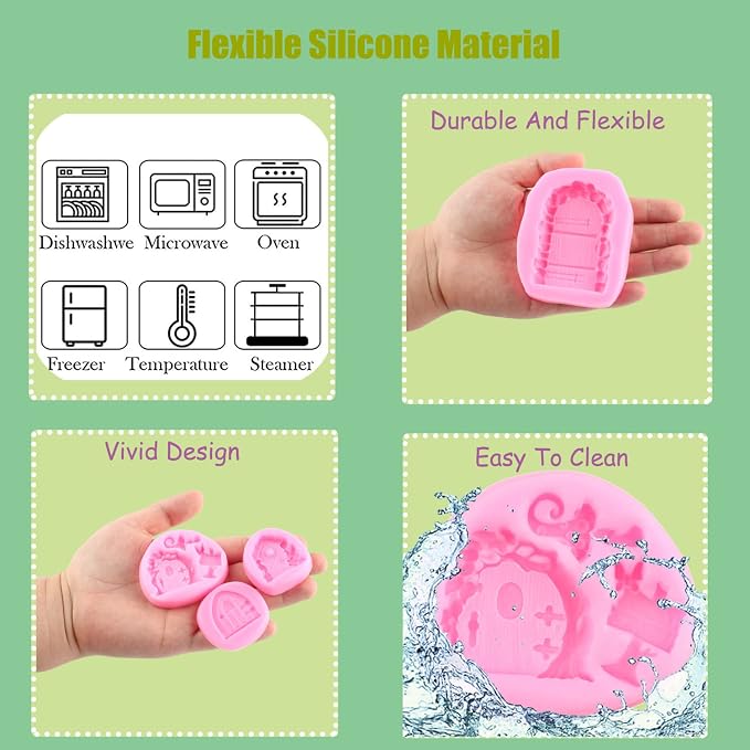 Mujiang Enchanted Vintage Fairy Garden Fairy Gnome Home Door Silicone Fondant Mold For Cake Decorating Chocolate Candy Clay Gumpaste Set Of 4