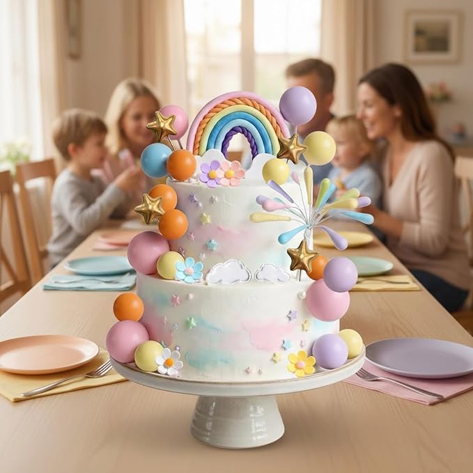 Rainbow Cake Topper 39pcs Rainbow Cake Decorations with Pastel Balls Topper Daisy Flower Cupcake Decroation,Boho Party Decorations for Groovy Hippie Birthday Wedding Baby Shower Cupcake Decorations