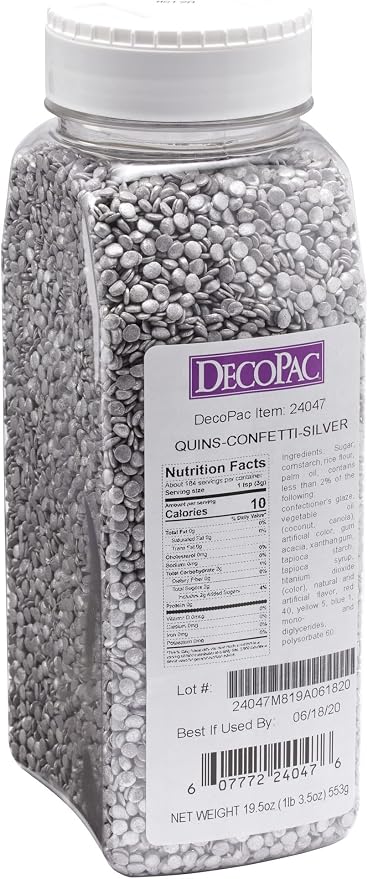 DECOPAC Confetti Silver Quins Sprinkles, 1.21 lb