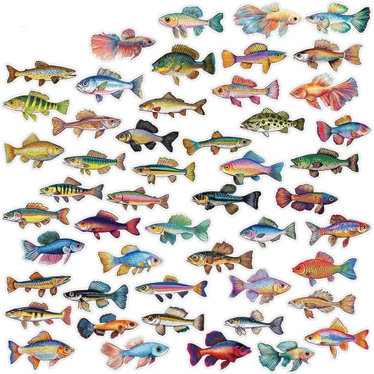 Fish Stickers, 100Pcs Waterproof Vinyl Tropical Fish Decals for Water Bottles Laptop Luggage Scrapbook Journal Cute Aquarium Fish Stickers for Fishing & Ocean Animal Lover Gifts