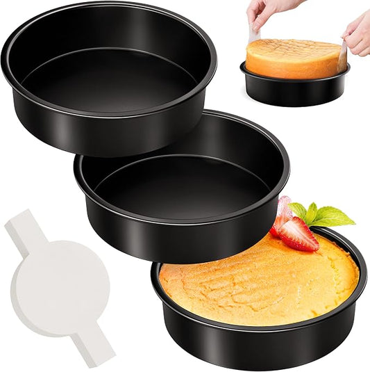 8 Inch Round Cake Pan Set of 3, Nonstick Baking Pans with 100PCS Parchment Paper, Dishwasher Safe