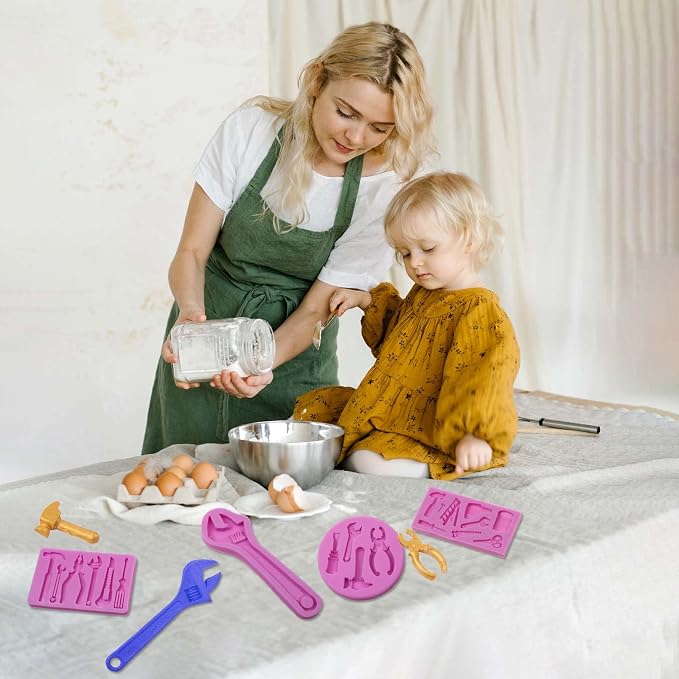 Construction Tools Silicone Molds, Hand Tools Chocolate Molds | Wrench Chocolate Molds, Ladder Screwdriver Scissor Fondant Baking Molds for Cake Decoration Cupcake Topper Candy Clay Resin
