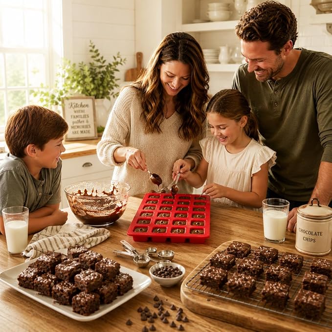 Mrs. Anderson's Baking Silicone Mini Brownie Pan, 24 Cup, European-Grade Silicone Bakeware, For Bite-Sized Brownies And Desserts