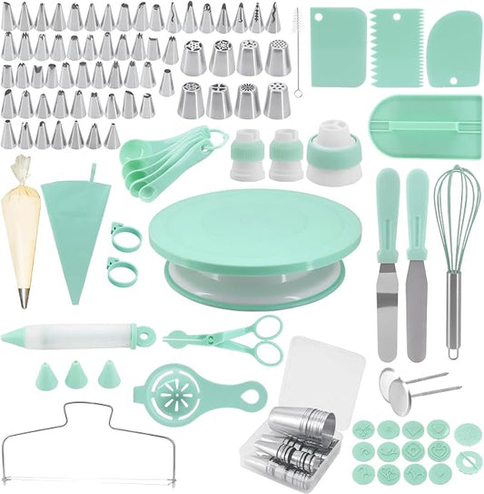 137 Pcs Cake Decorating Kit, Cake Decorating Set with Cake Turntable, Cake Decorating Tools, 3 Cake Scrapers, 2 Spatulas, 32 Piping Bags, for Beginners or Professional