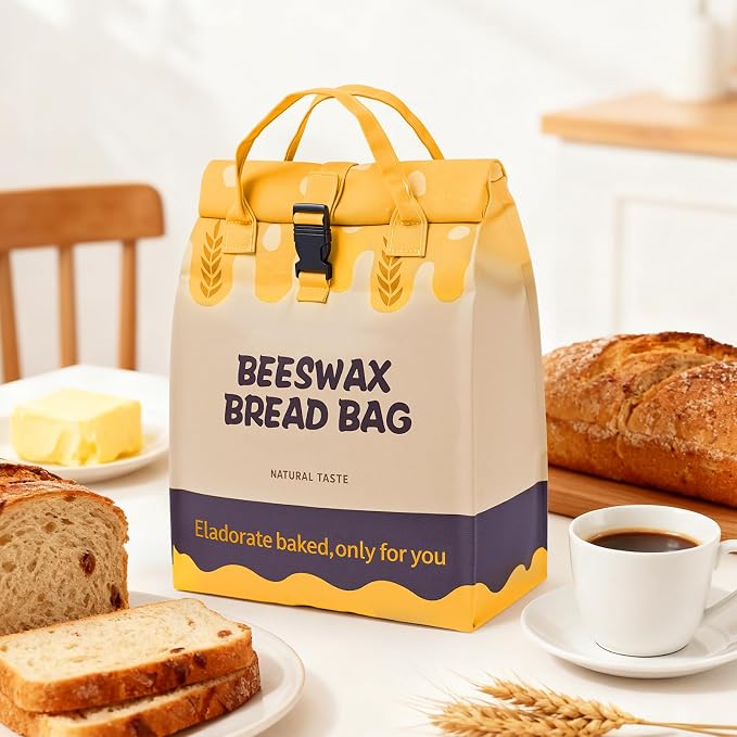 UWILLION Beeswax Bread Bags 2 Pack for Sourdough Loaves, Extra Large Reusable Linen Bread Storage Bag with Buckle Closure, Plastic-Free Food-Safe Bread Keeper for Homemade Artisan Bread