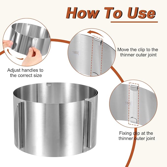 HARFINGTON 6" to 12" Cake Ring 13cm High Adjustable Round Cake Ring Stainless Steel Mousse Baking Moulds Bakeware Supplies for Baking Cooking Making Tool