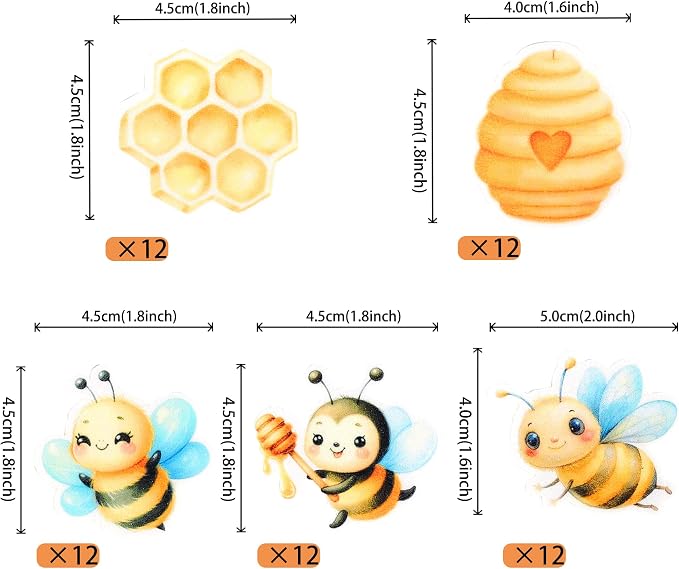 60 PCS Edible Bumble Bee Cupcake Toppers Waper Paper Honey Bee Cupcake Picks Edible Oh Babee Cupcake Decorations for Bee Theme Baby Shower Boys Girls Birthday Party Cake Food Decorations Supplies