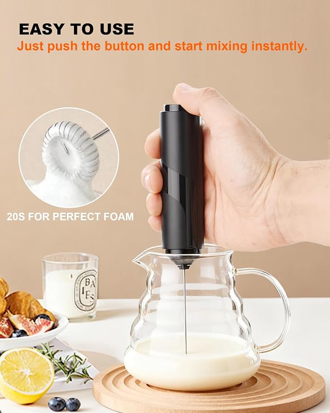 Electric Milk Frother Handheld with Cover (2AA Not Included) | Storage Cover - Easy To Carry Drink Mixer Handheld, Portable Frother for Coffee, Latte, Matcha, Cappuccino & Hot Chocolate