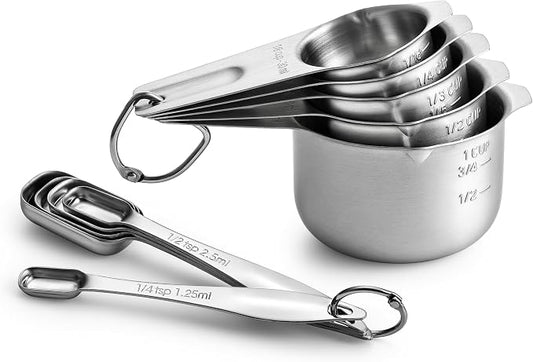 Spring Chef Stainless Steel Measuring Cups and Spoons Set of 10, Nesting Kitchen Metal Measuring Cups and Spoons Set for Dry and Liquid Ingredients, Perfect for Cooking & Baking