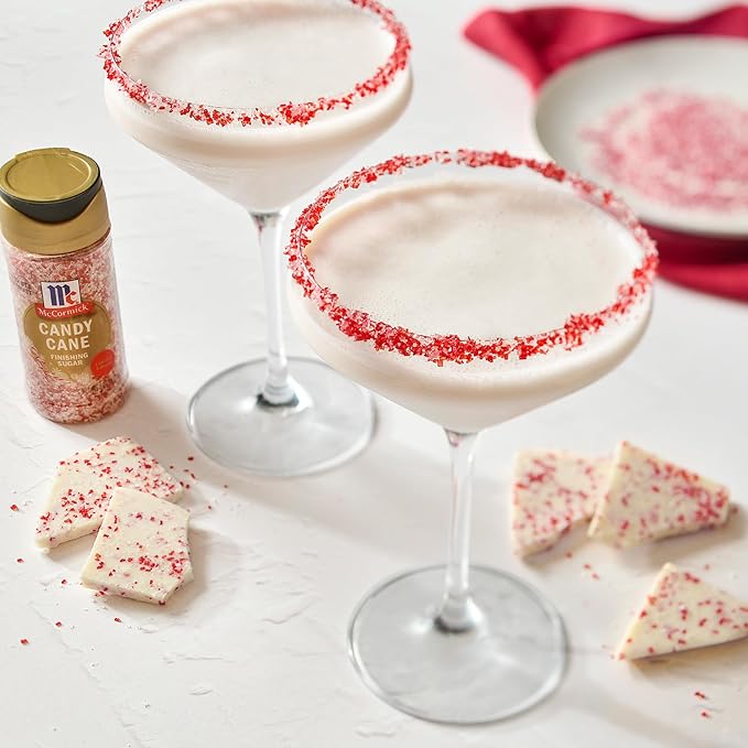 McCormick Finishing Sugar, Candy Cane, Limited Edition, Sweet Peppermint, Iconic Holiday Flavor, For Hot Chocolate, Chocolate Fudge, Bark, Cocktails, and More, 3.81 oz (Pack of 2)