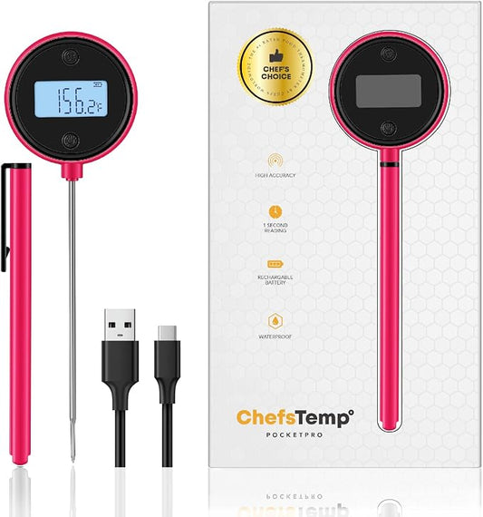Pocket Pro 1-Second Instant Read Digital Meat Thermometer Rechargeable for Grilling, Food, BBQ, Kitchen Cooking, Oil Deep Frying & Candy (Boudoir)