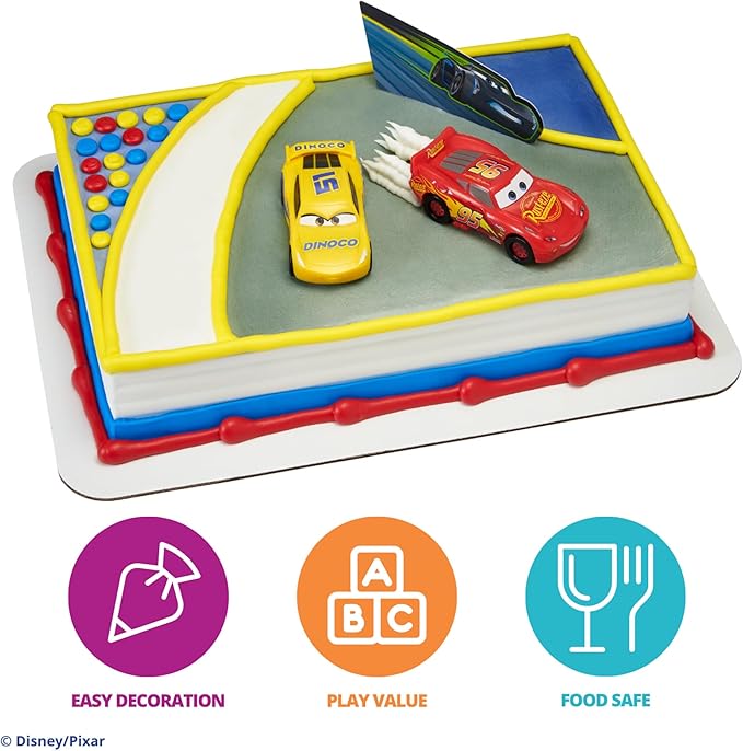 DecoSet® Disney and Pixar Cars 3 Ahead of The Curve Cake Topper, 3-Piece Set featuring Lightning McQueen, Cruz Ramirez, and Jackson Storm