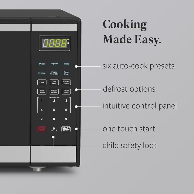 Farberware 1.6 Cu. Ft. Countertop Microwave Oven – 1100 Watts Power, Auto Cook Settings, Defrost, Easy Clean and Child Safety Lock - Stainless