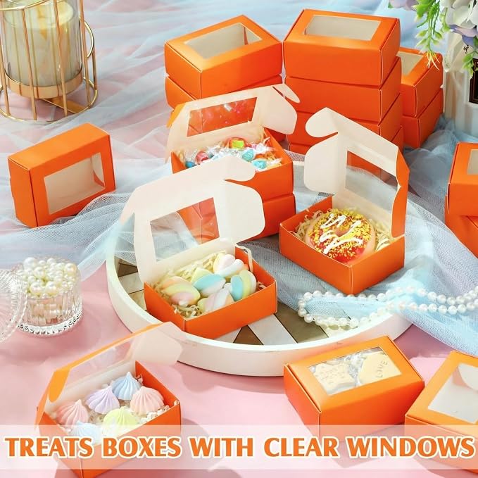 Zonon 30 Pcs Soap Boxes for Homemade Packaging, Mini Kraft Boxes with Window for Bakery Candy Soap Making Gift Packaging, 3.7x2.6x1.4 Inch (Orange)