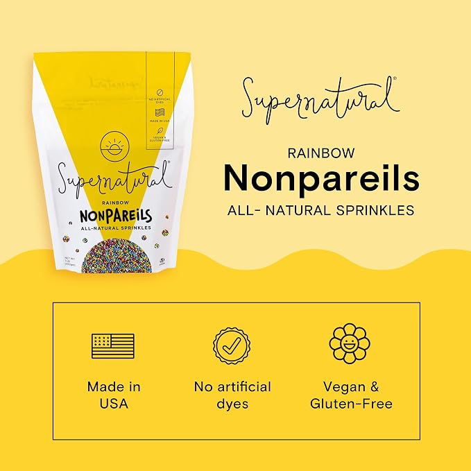 Rainbow Nonpareils Natural Sprinkles by Supernatural, 16oz Pack of 6, Plant Based Colors, Non GMO Sugar, Vegan, Gluten Free, Soy Free, Kosher, No Confectioners Glaze, All Natural Baking Decorations