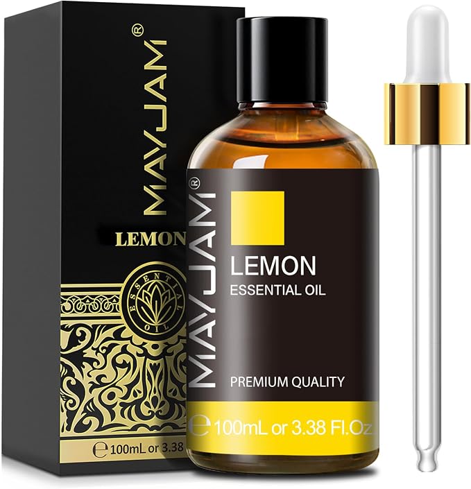 Lemon Essential Oil, MAYJAM Large Volume Pure Essential Oils with Glass Dropper, Lemon Oil Essential Oils for Aromatherapy Diffusers DIY, 100ml