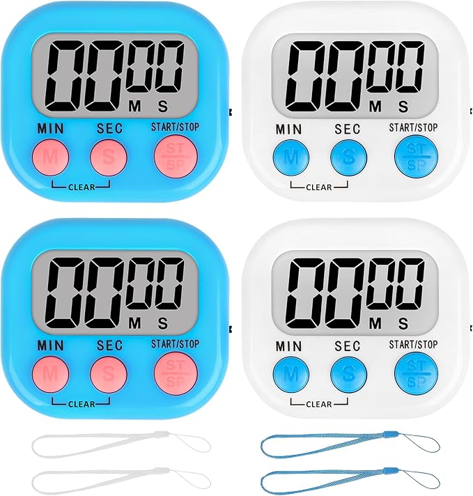 ZILLEEN Classroom Timer for Kids Teachers 4 Pack Digital Timers, Blue & White