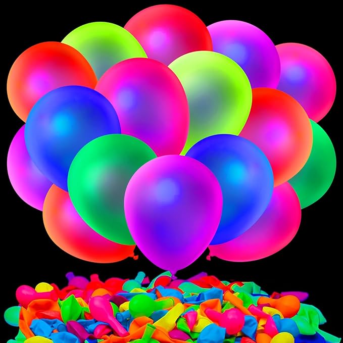 120 Pcs UV Neon Balloons, Blacklight Reactive Fluorescent Balloons Glow in the Dark Birthday Decorations for Birthday, Wedding, Neon Party, Glow Party Decorations Supplies