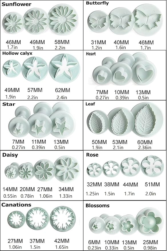 Flower Fondant Cutters,73Pcs Cake Cookie Cutter Plunger Sugarcraft Alphabet Letters Decorating Tools,Sunflower Rose Leaf Butterfly Heart Star Carnation Hollow Calyx Cutter Molds,Icing Modelling Kit
