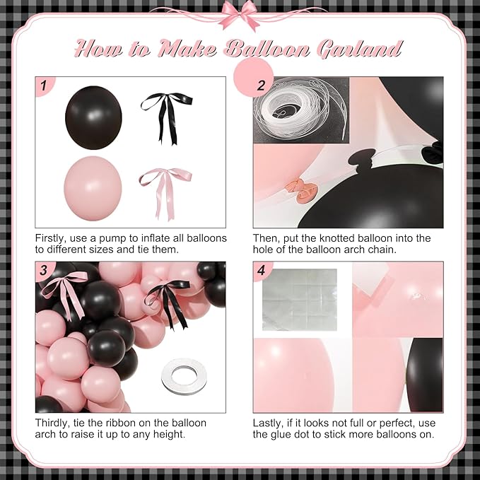 Pink Black Balloon Garland Arch Kit, 141Pcs Pink and Black Balloons Different Sizes 18 10 5 Inch and Bows for Coquette Birthday Wedding Baby Shower Bridal Shower Party Decorations