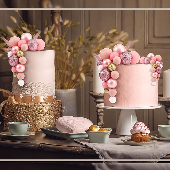 108 Pcs Balls Cake Topper DIY Cupcake Insert Foam Balloons for Cake Baking Wedding Anniversary Birthday Decoration(Assorted Pink, White, Gold,Multi Sizes)