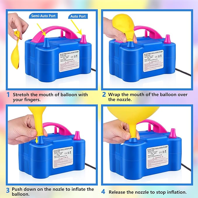 Balloon Pump Electric,110V 600W Balloon Blower Inflator Dual Nozzle Air Pump Balloons Inflator for Decoration, Party, Sport,Gifts:2 Balloon Tying Tools