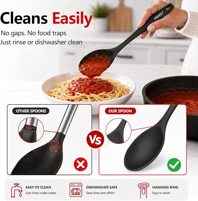 5 Pack Silicone Kitchen Cooking Utensils Set - Spatula, Turner, Tongs & Spoons for Nonstick Cookware, 600°F Heat Resistant, Non Toxic, Dishwasher Safe